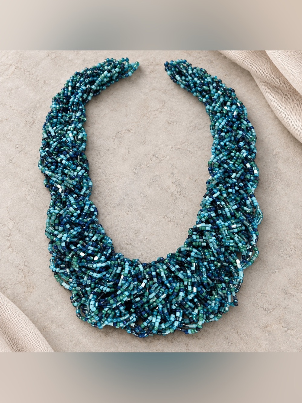 Turquoise Handmade Woven Seed Bead Statement Bib Necklace